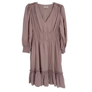 CALVIN KLEIN Lavender 3/4 Sleeve Ruffle A-Line Dress Size 8 Crinkle Feminine